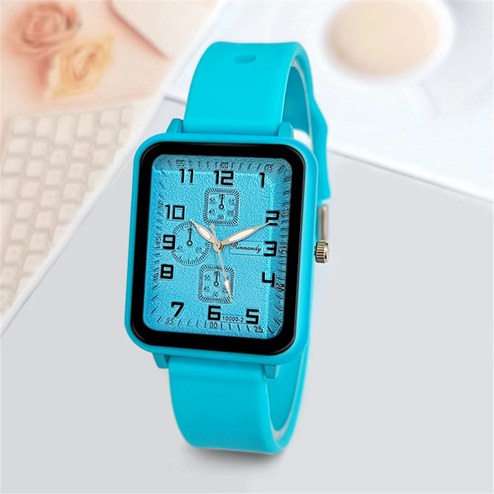 Ladies 2025 New Fashion Brand Watches Sports Square Women Quartz Watch Safety Blue silicone strap Dress Gift Clock Wristwatches