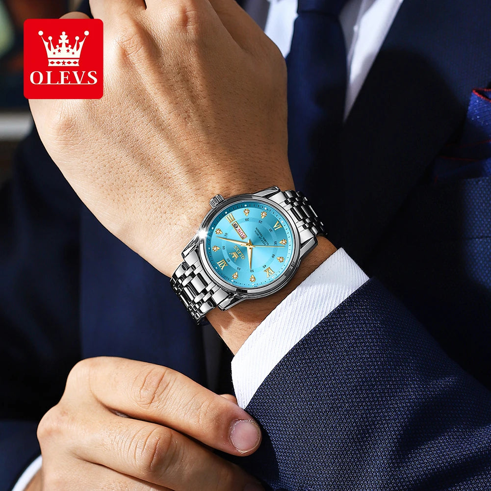 OLEVS 5513 Man Watches Exclusive Dual Calendar Original Quartz Watch For Men Diamond Roman Scale Waterproof Fashion Wristwatch