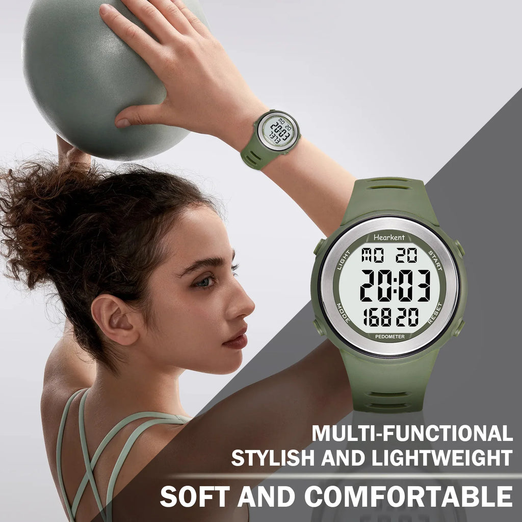 Hearkent Pedometer Watch Men Waterproof Step Counter Calorie Tracker Women Back Light Display Countdown Digital Sport Watches