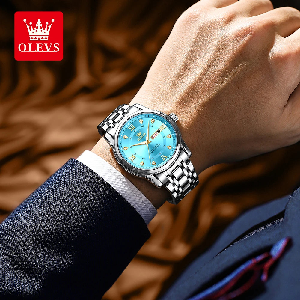 OLEVS 5513 Man Watches Exclusive Dual Calendar Original Quartz Watch For Men Diamond Roman Scale Waterproof Fashion Wristwatch
