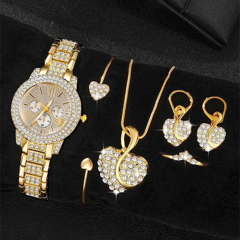 GoldenAura Jewelry Watch Set