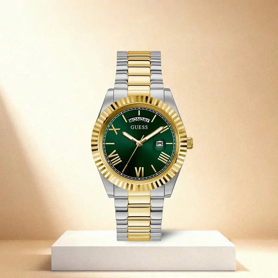 GUESS Luxury Men Watch Gold – Green Dial Date Display