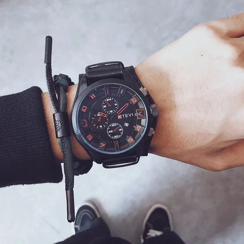 Retro Men's Watches High-end Luxury Man Watch PU Leather Strap Date Business Quartz Watch Big Dial Military tactical Wristwatch