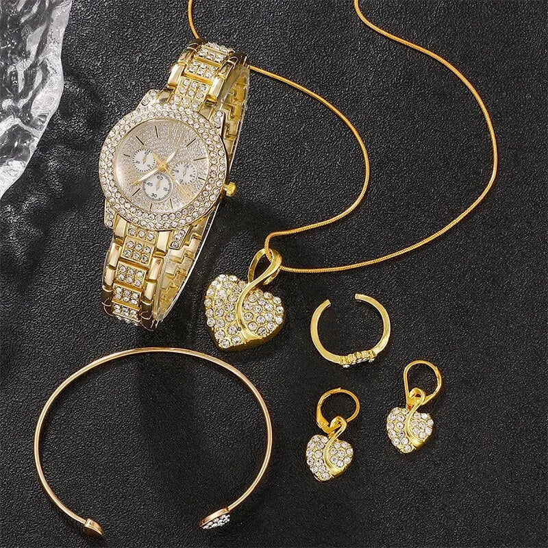 GoldenAura Jewelry Watch Set