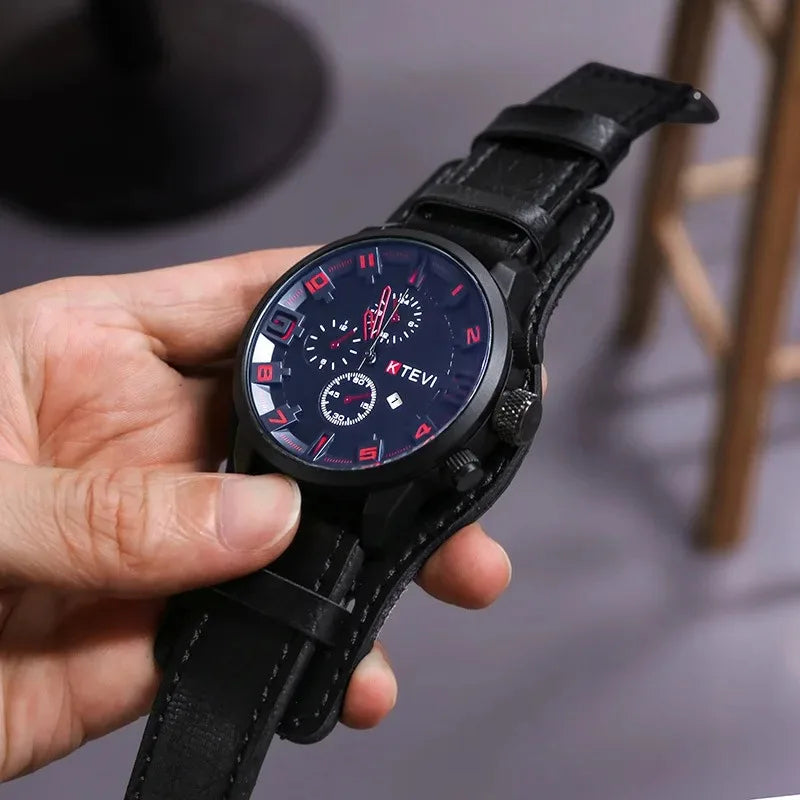Retro Men's Watches High-end Luxury Man Watch PU Leather Strap Date Business Quartz Watch Big Dial Military tactical Wristwatch