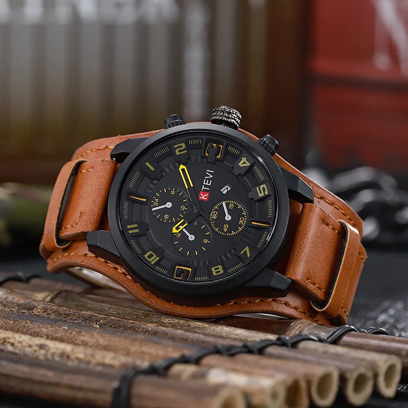 Retro Men's Watches High-end Luxury Man Watch PU Leather Strap Date Business Quartz Watch Big Dial Military tactical Wristwatch