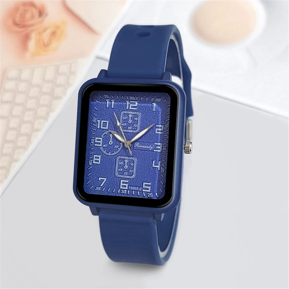 Ladies 2025 New Fashion Brand Watches Sports Square Women Quartz Watch Safety Blue silicone strap Dress Gift Clock Wristwatches