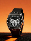 GUESS Men’s Luxury Quartz Watch – Black Silicone Strap | Tonneau Sport Design | Multi-Dial